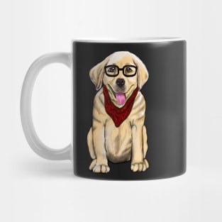 Dog wearing glasses and red scarf cute Golden Labrador retriever puppy dog Mug